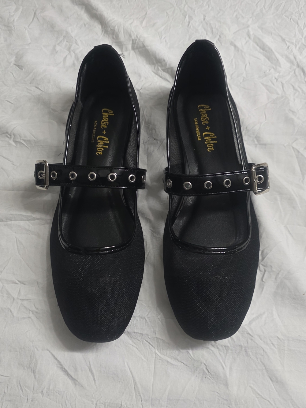 Chase + Chloe Black Mesh Mary Jane Flats with Buckle Strap Sz 10